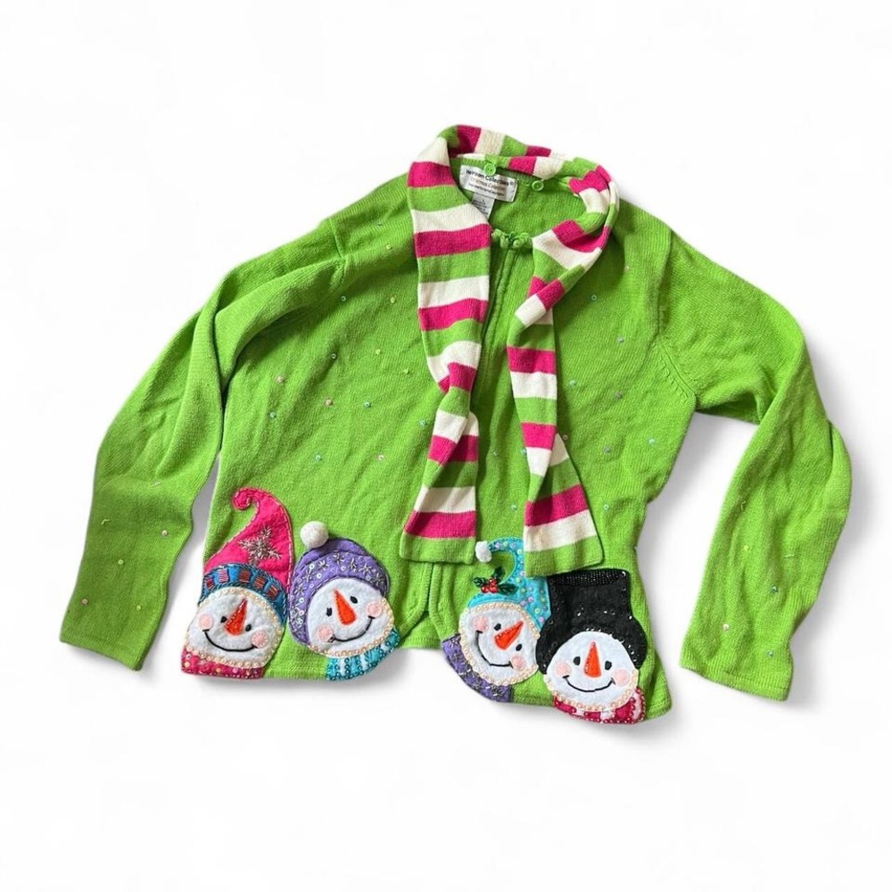 Heirloom Collectibles Christmas Snowman Cardigan Sweater Holiday‎